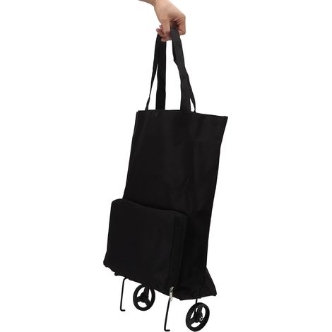 Shopping Bag with Wheels, Foldable Fabric Shopping Trolley Space-saving, Powerful Rolling Multifunctional for Travel (Black) (1/5)