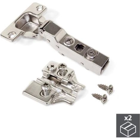 Emuca – Charnière coudée 35mm pour montage en applique – Fermeture amortie – Ouverture 100º – Pour panneau mitoyen – 2 unités (1/4)