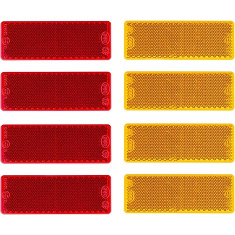 Kit Réflecteurs pour Remorque, 4 Catadioptre Rouge, 4 Catadioptre Jaune, Catadioptre Rectangulaire Soi Adhésif, Catadioptre pour Remorque Camion RV Caravane (1/4)