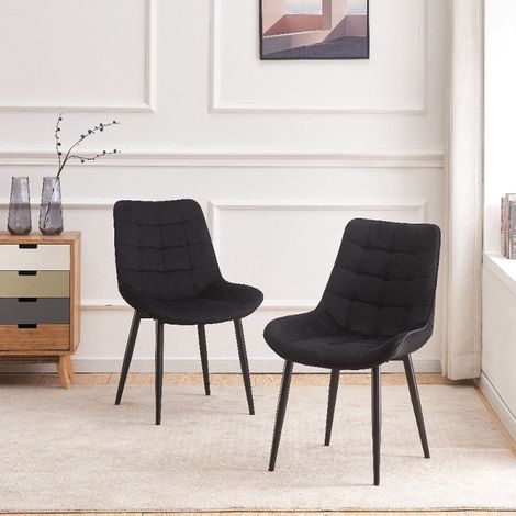 Chaise rembourrée MALMO en velours noir matelassé (1/5)