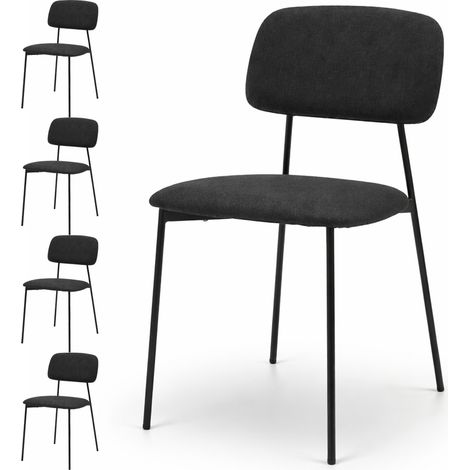 Set 4 Sedie Nere Parigi in Tessuto con Struttura in Metallo e Seduta Ergonomica