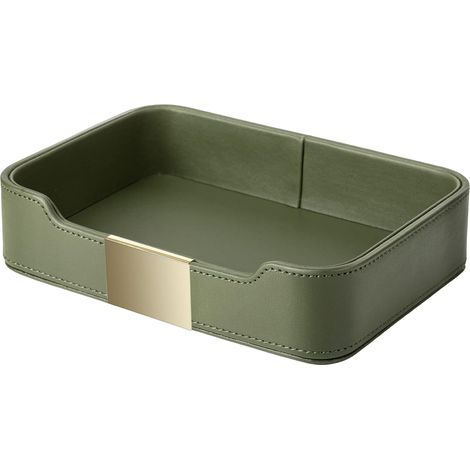 Bandeja de escritorio de cuero de lujo – verde – para llaves, relojes, cosméticos – mesa de entrada/decoración del hogar (1/5)