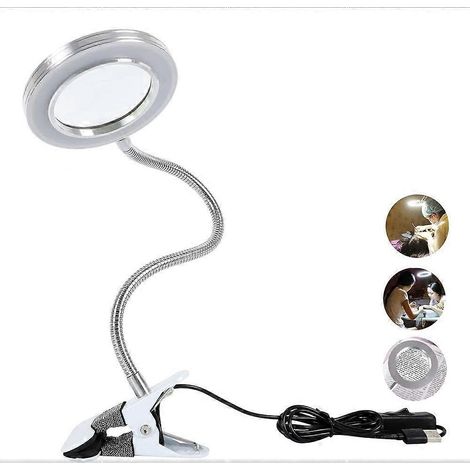 Lampe loupe de bureau 8X avec verre optique lumineux, éclairage réglable, alimentation USB, pour le lit (1/5)