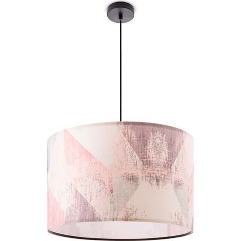Paco Home Deckenlampe Lampenschirm Stoff Pendelleuchte E27 Hängeleuchte Schlafzimmer Rund Pendelleuchte - Schwarz, Design 5 (Ø45,5 cm)