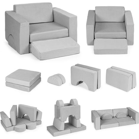 Poltrona modulare fai da te per bambini, 8 morbidi cuscini, pieghevole - ECOTOYS grigio