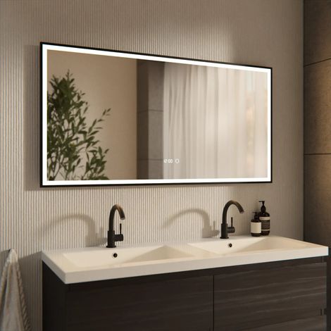 Badezimmerspiegel - 120x60 - Rechteckig - Schwarzer Rahmen (1/4)