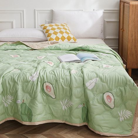 Couverture légère été 180x200cm, peau douce brossée, lavable, literie étudiante dortoir, couverture clim avocat, coton lavé simple. (1/3)
