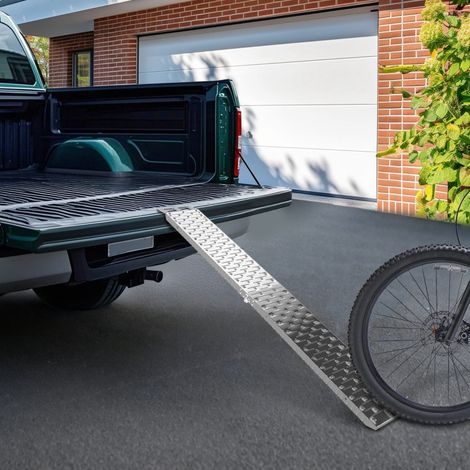 Klappbare Laderampe 230kg, Auffahrrampe für Motorräder aus verzinktem Stahl, mit Sicherheitsgurten, 190x22x8cm, silber
