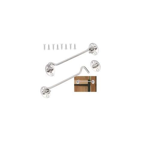 Crochet Cabine 2 Pièces,Crochet Fermeture Porte,Serrure à Crochet de Porte en Acier Inoxydable Argent,Avec Vis de Montage,Pour Fenêtre,Porte de Grange,Porte de Hangar,Porte de Garage(15cm)- (1/4)