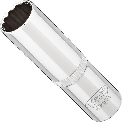 VIGOR Steckschlüsseleinsatz, lang, 3/8 (10 mm) Vierkant hohl, Außen Doppelsechskant Profil, SW 13 mm (1/3)