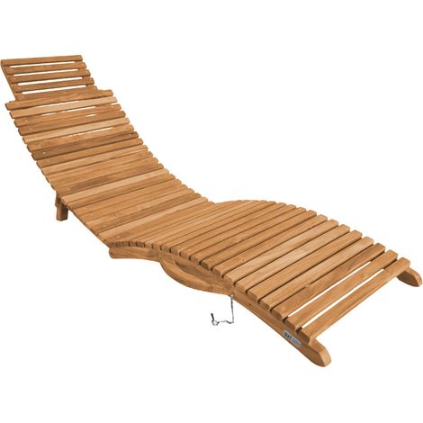 Axi Manny Chaise Longue En Bois De Teck - Pliable  Bain De Soleil Courbé Avec Appui-Tête  Transat Pour L'Extérieur / Le Jardin