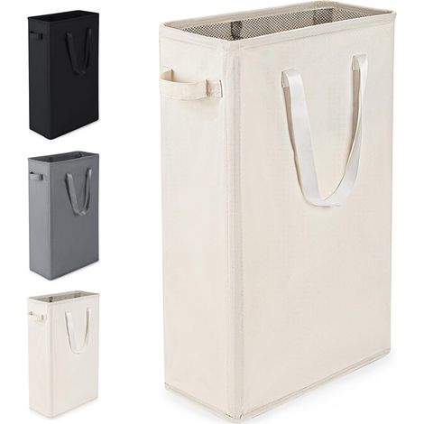 Cesto portabiancheria stretto, pieghevole e moderno in tessuto Oxford con manici, ideale per camera da letto, bagno e dormitorio, 45 L (beige)