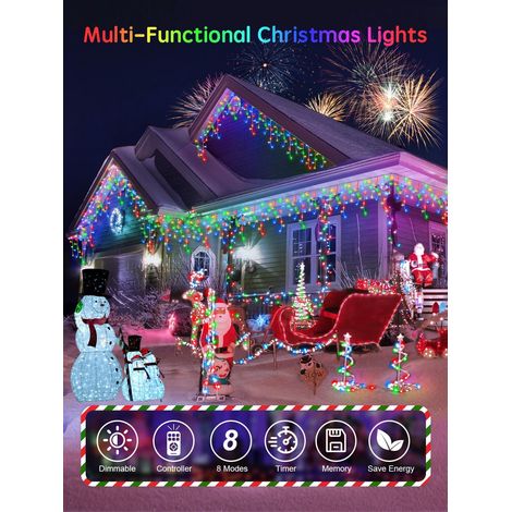 Guirlande lumineuse d'extérieur de Noël, 10,7 m, 360 LED, rideau lumineux d'extérieur avec 8 modes et télécommande, étanche IP65, décoration pour fête, mariage, balcon [Classe énergétique A]