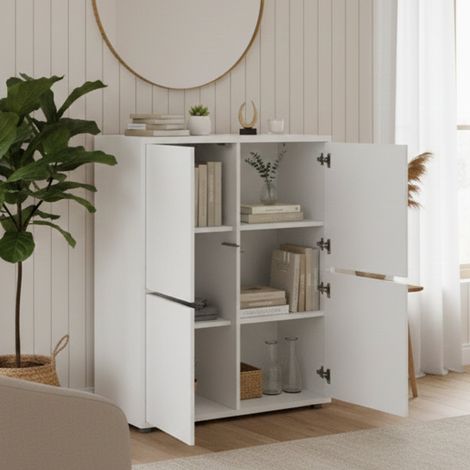 Dmora - Aparador Dpaci, Aparador de cocina con 4 puertas, Buffet de salón, 100% Made in Italy, cm 100x41h126, Blanco brillo (1/5)