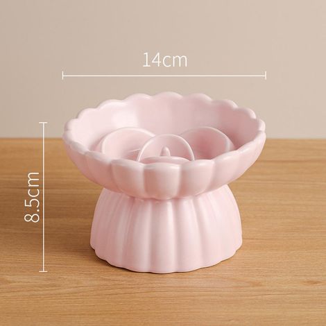 Pink Raised Anti-glutton Cat Bowl, Heightened Ergonomic Pet Bowl for Better Digestion