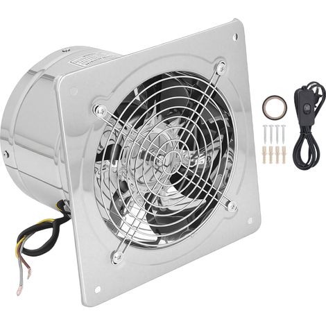 Ventilateur extracteur en métal de 6 pouces avec interrupteur et clapet anti-retour, 500 m³/h, montage mural, pour garage, cuisine, salle de bain, poulailler, couleur argent, prise américaine. (1/5)