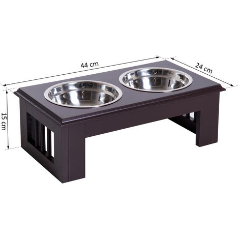 Gamelle surélevée PawHut pour chien, comprenant 2 bols pour la nourriture et l'eau, 2 bols de 900 ml en acier inoxydable, station d'alimentation, gamelles pour petits chiens et chats, couleur expresso (1/5)