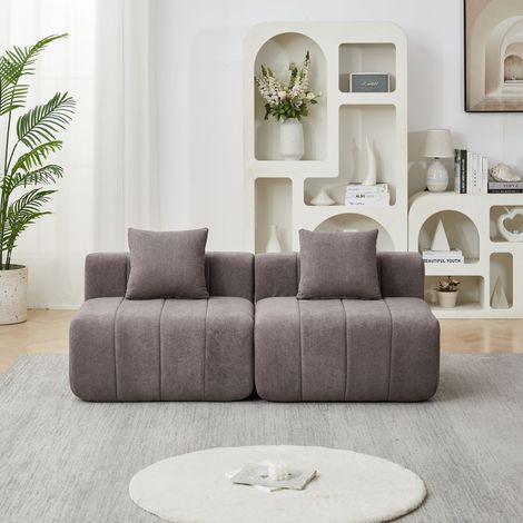 Canapé fixe droit modulable en chenille grise, livré monté, poids 22,4 kg (1/5)