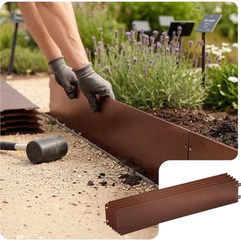 VOUNOT® 5er Set verzinkt Metall Rasenkante Beeteinfassung 100×18 cm, Braun (1/5)