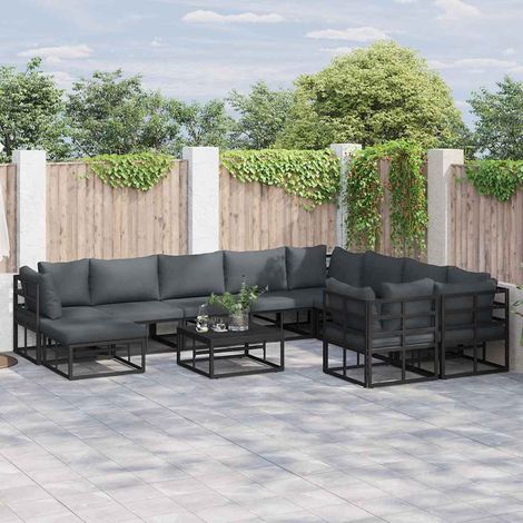 vidaXL Garden Sofa Set with Cushion 11 pcs Black Aluminium (1/5)