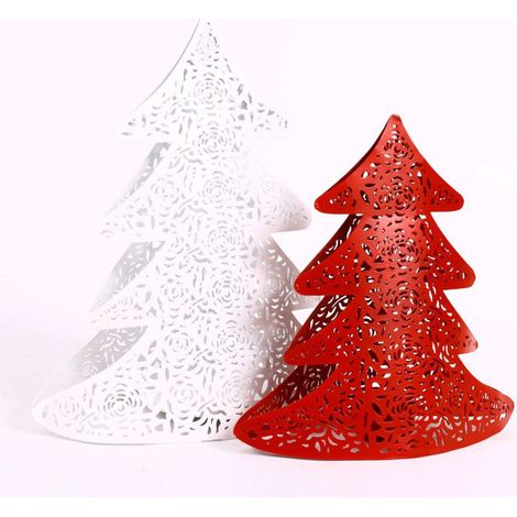 Decorazione portacandela due alberi in ferro bianco e rosso