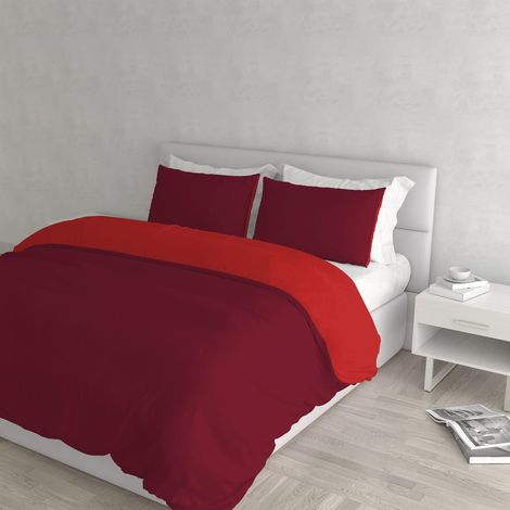 Housse de couette double-face couleur unie avec taies d'oreiller, Rouge (1/5)