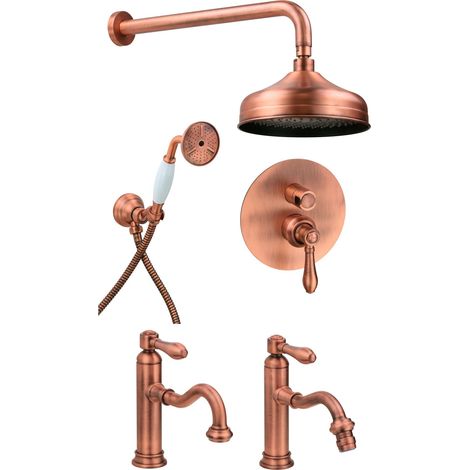 Ensemble de salle de bain avec mitigeur lavabo, bidet et kit douche style rétro couleur cuivre Gattoni Oxford KITOXFORDVC4 (1/5)