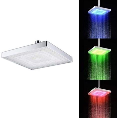 Pommeau de douche LED multicolore à effet pluie, pommeau cascade, pommeau rond/carré de 20 cm (8 pouces), contrôle de la température
