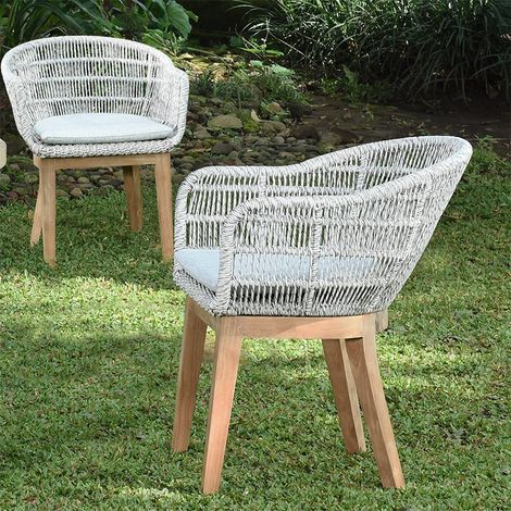 Fauteuils en résine tressée grise chiné Lounge avec coussin (lot de 2) (1/5)