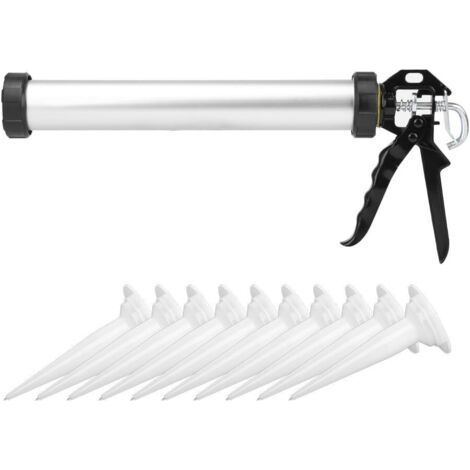 Pistola de cartuchos de 600 ml, pistola extrusora de metal con 10 boquillas, pistola manual cerrada profesional para sellado y pegamento para vidrio, 403 (1/5)