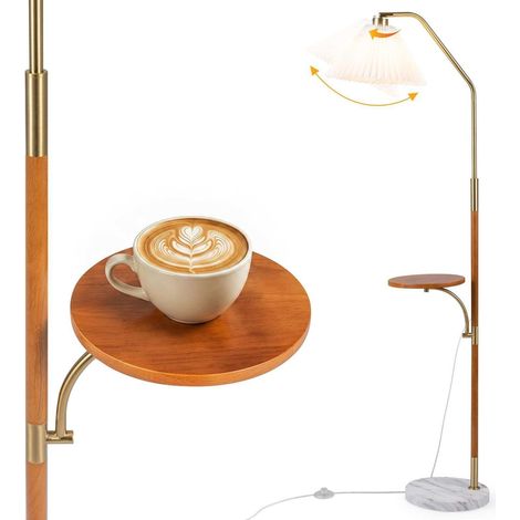 160 cm floor lamp with shelf, pleated paper lampshade with adjustable lamp head