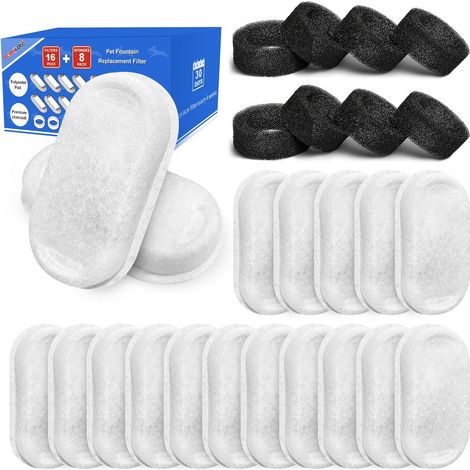 Filtres Fontaine à Chat, 16 filtres Charbon + 8 éponges filtrantes  Compatible avec les fontaines à chat inox. Comprend 16 filtres à charbon actif et 8 éponges filtrantes (1/5)