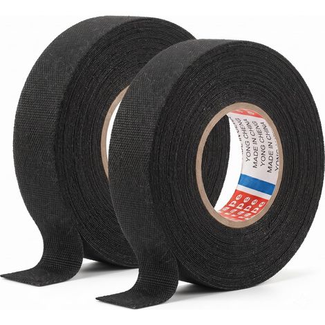 Kabelbündelband aus Vliesstoff (19 mm x 15 m), schwarz Packung mit 2 Baumwollklebebändern (schwarz, Chatterton-Typ), hitzebeständig (1/5)