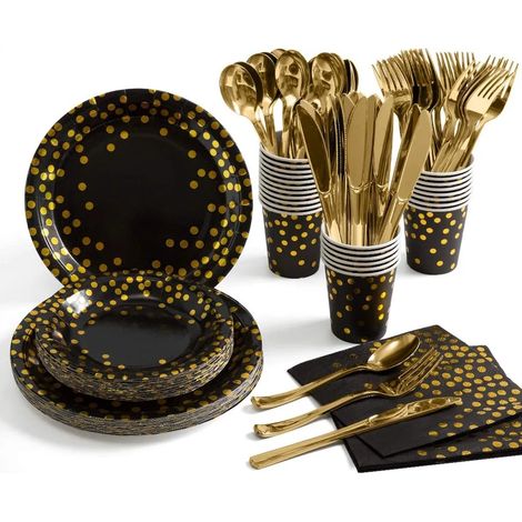 175-teiliges wiederverwendbares Besteckset Geburtstagsteller Abendessen Pappbecher Servietten Tischdecke Besteck Löffel, Kinderpartygeschenke Hochzeit Babyparty Weihnachten