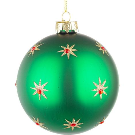 Pallina "Astral" per albero di natale verde in vetro e medaglietta diametro 10 cm set da 4 pz (1/5)