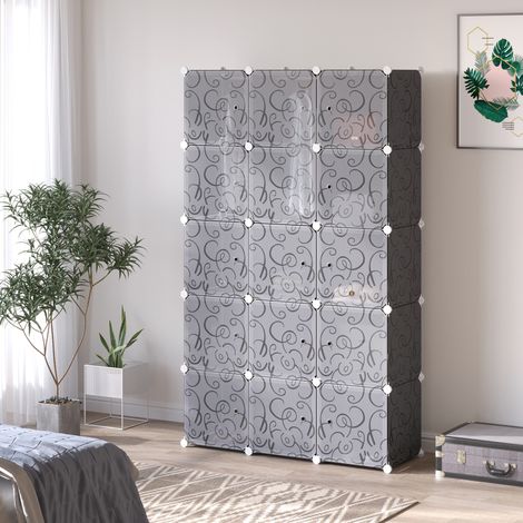 Armario modular 111x47x183 cm negro de plástico con 11 cubos y 2 barras para colgar (1/5)
