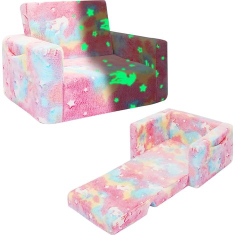 Canapé Convertible pour Tout-Petits, canapé Convertible pour Enfants, canapé extractible, Phosphorescent, Cadeau pour garçons et Filles (Licorne Rose) (1/5)