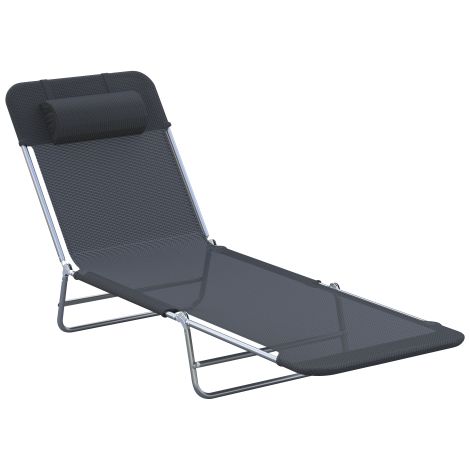 Chaise longue / Transat de jardin / Fauteuil de relaxation – Design à 2 pieds, Noir, Pliable – Pour jardin, terrasse et balcon