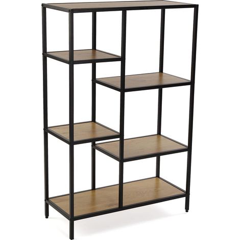 Étagère Murale de Style Industriel, Bibliothèque, avec 6 tablettes ou étagères, Dimensions (H x l x L) 109 x 30 x 70 cm, Bois et métal, Couleur: Noir et Marron (1/5)