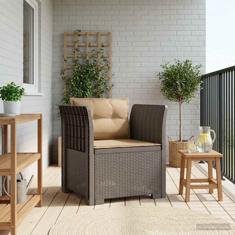 Fauteuil de Jardin 1 Place avec Coussins Aspect Rotin PP Résistant aux UV Gris Clair - PANGIVO (1/5)