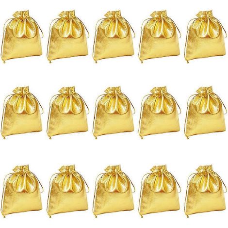 100 sacs cadeaux transparents dorés à cordon, pochettes à bijoux à cordon-7X5X0.1CM-Golden (1/2)