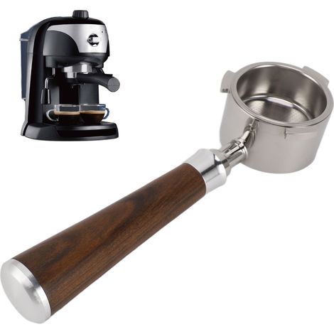 Convient pour la machine à expresso à trois poignées Delonghi, poignée en bois massif, poignée à café à trois poignées en acier inoxydable, poignée sans fond Delonghi, 51 mm. (1/5)