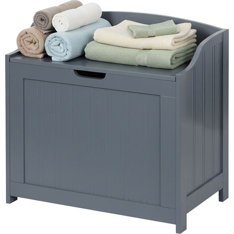 Cofre de almacenamiento Relaxdays, 80 L, para ropa sucia, ropa de cama y juguetes, baño, cofre con tapa, MDF, gris