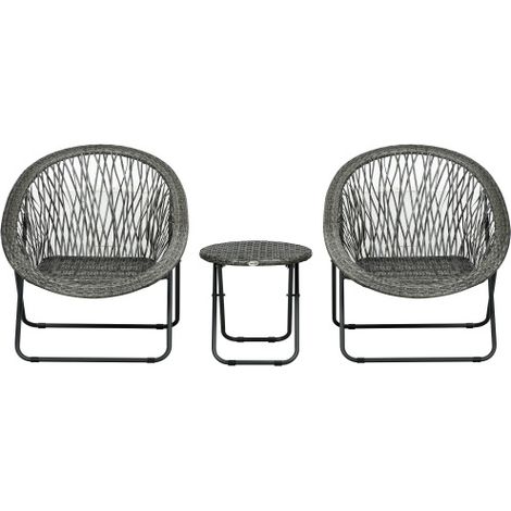 Salon de Jardin Pliable Ensemble Balcon avec Table Basse et 2 Chaises en Acier Gris pour Terrasse et Jardin (1/5)