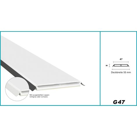 Glassprossen PVC weiß 1-2m - Weichlippen grau & schwarz, selbstklebend - HJ: G47 - 47x8mm / 45° Schräge, 1 Meter lichtgraue Lippe