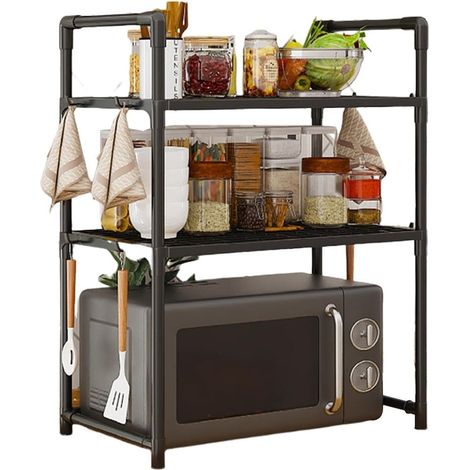TrAdE Shop Traesio - Scaffale Per Forno Microonde A Livelli Mensola Ripiani Cucina Salvaspazio Con Ganci - (1/5)