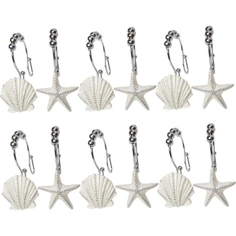 12 anneaux rideaux étoile de mer inox – crochets décoratifs résistants pour salle de bain et ambiance marine (1/4)
