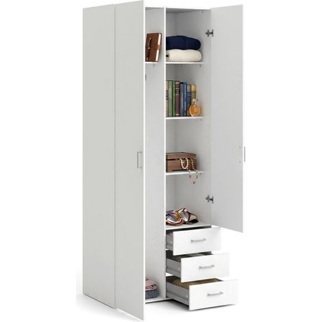 Armadio Multiuso 2 Ante Apollina, Appendiabiti, 4 Ripiani, 49.5x200.4h cm Bianco