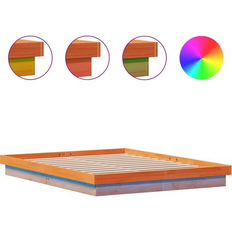 vidaXL LED-Bettgestell braun gewachst 160x200 cm aus massivem Kiefernholz