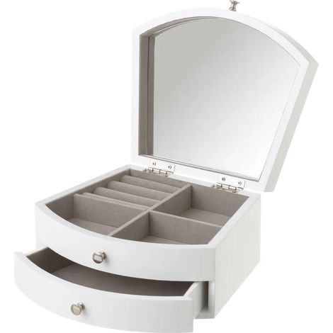 Portagioie Richiudibile Scatola Legno Bianco Porta Gioielli 2 Cassetti 1 Ripiano (1/5)